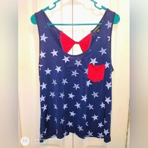 Navy Star Print Tank Top with Red Accents